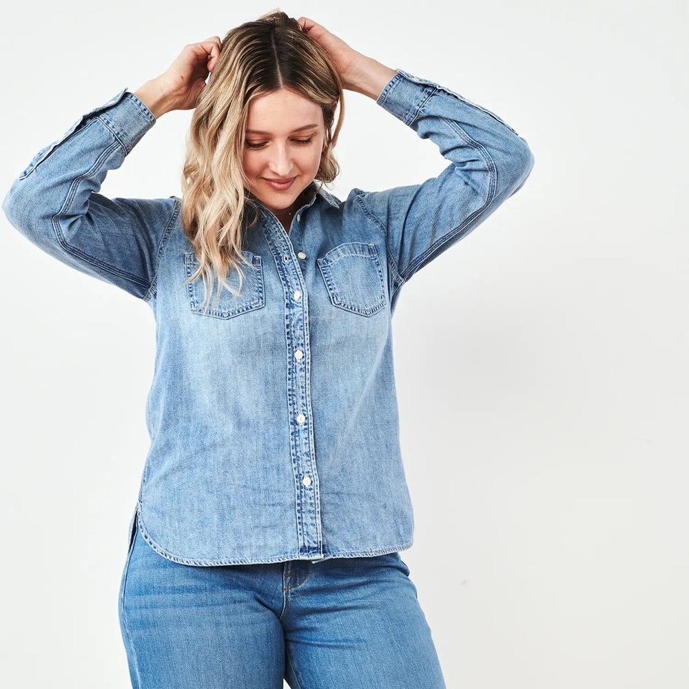 Quince Distressed Denim Shirt